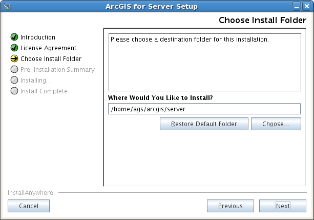 Specify the installation location on the Choose Install Folder dialog box